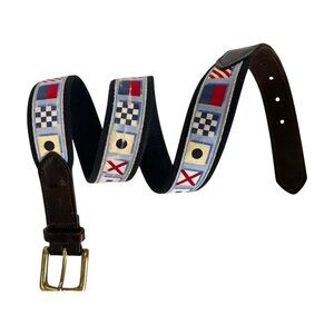 Vineyard Vines Belt 34 Nautical Signal Code Canvas Leather usa preppy sailing